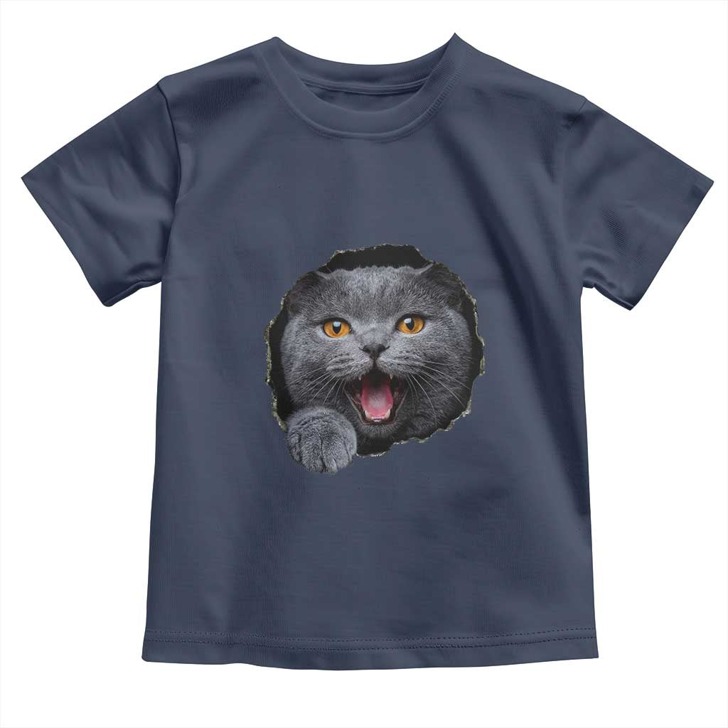 Cute British Shorthair Cat Peeking Through Cracked Wall Toddler T Shirt