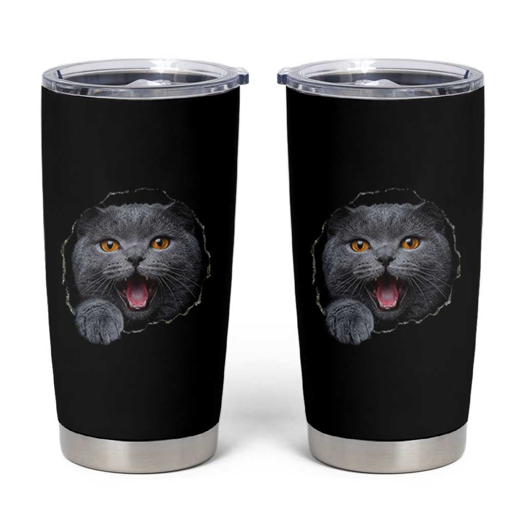 Cute British Shorthair Cat Peeking Through Cracked Wall Tumbler Cup