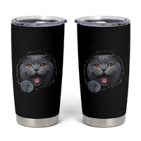 Cute British Shorthair Cat Peeking Through Cracked Wall Tumbler Cup