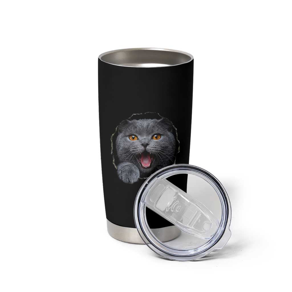 Cute British Shorthair Cat Peeking Through Cracked Wall Tumbler Cup