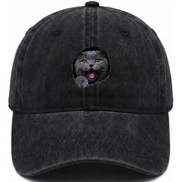Cute British Shorthair Cat Peeking Through Cracked Wall Washed Cotton Baseball Cap