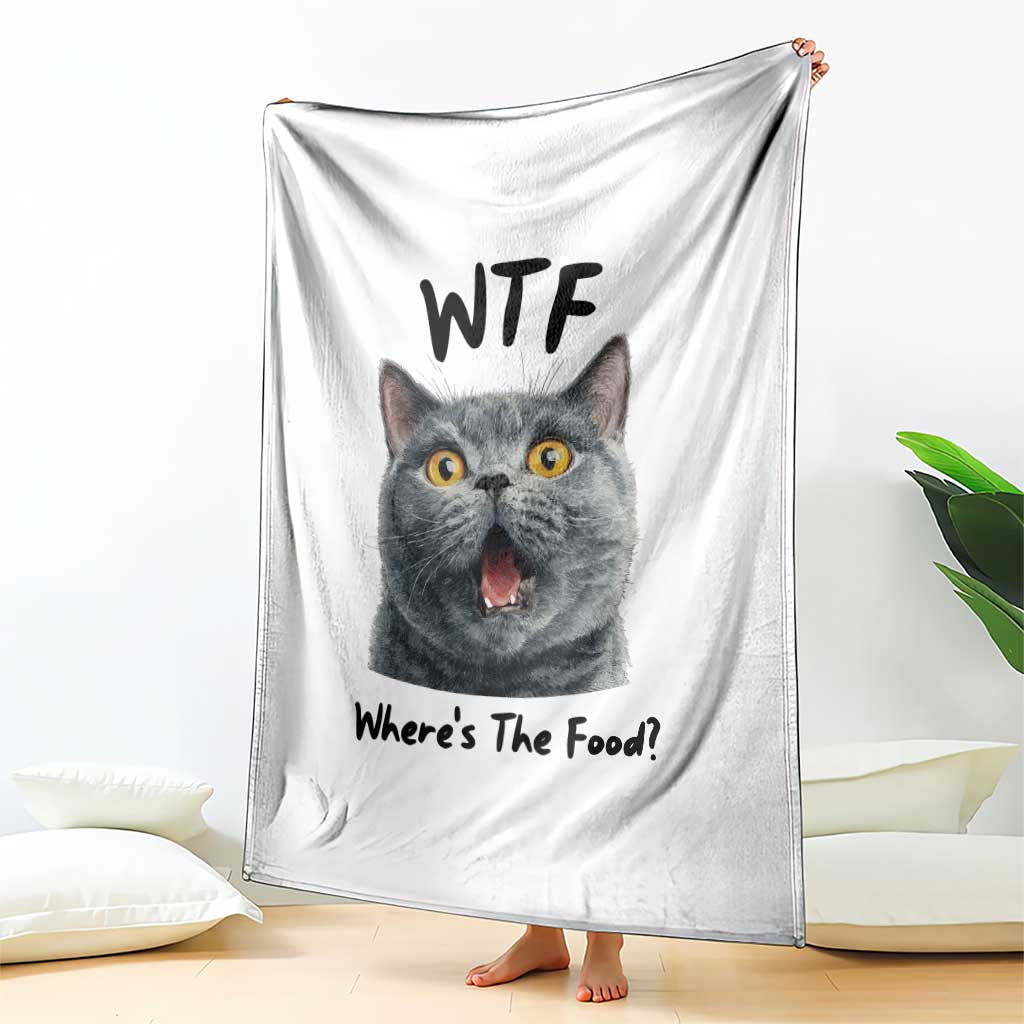 Funny Shocked British Shorthair Cat Throw Blanket Where Is The Food