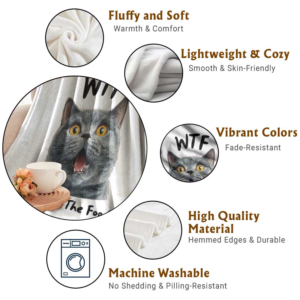 Funny Shocked British Shorthair Cat Throw Blanket Where Is The Food