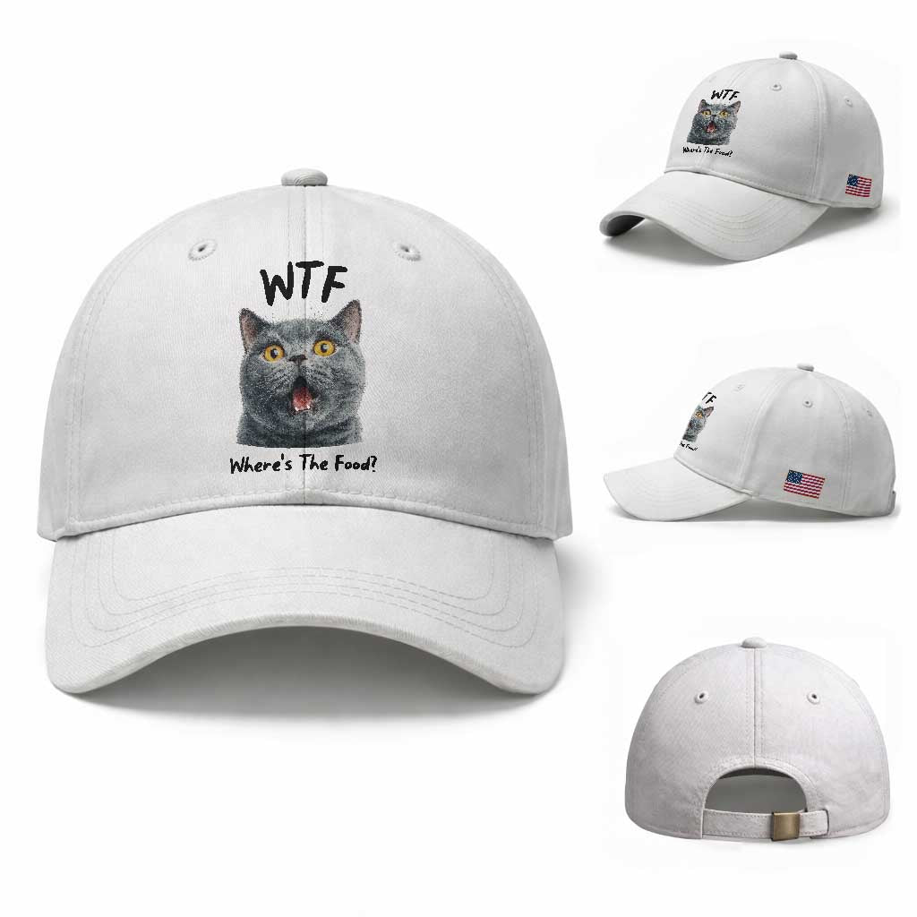 Funny Shocked British Shorthair Cat Baseball Cap Where Is The Food