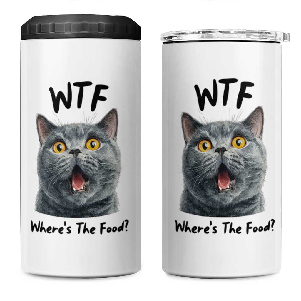 Funny Shocked British Shorthair Cat 4 in 1 Can Cooler Tumbler Where Is The Food