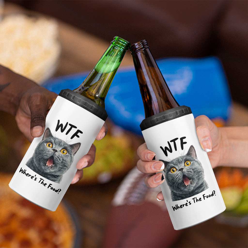 Funny Shocked British Shorthair Cat 4 in 1 Can Cooler Tumbler Where Is The Food