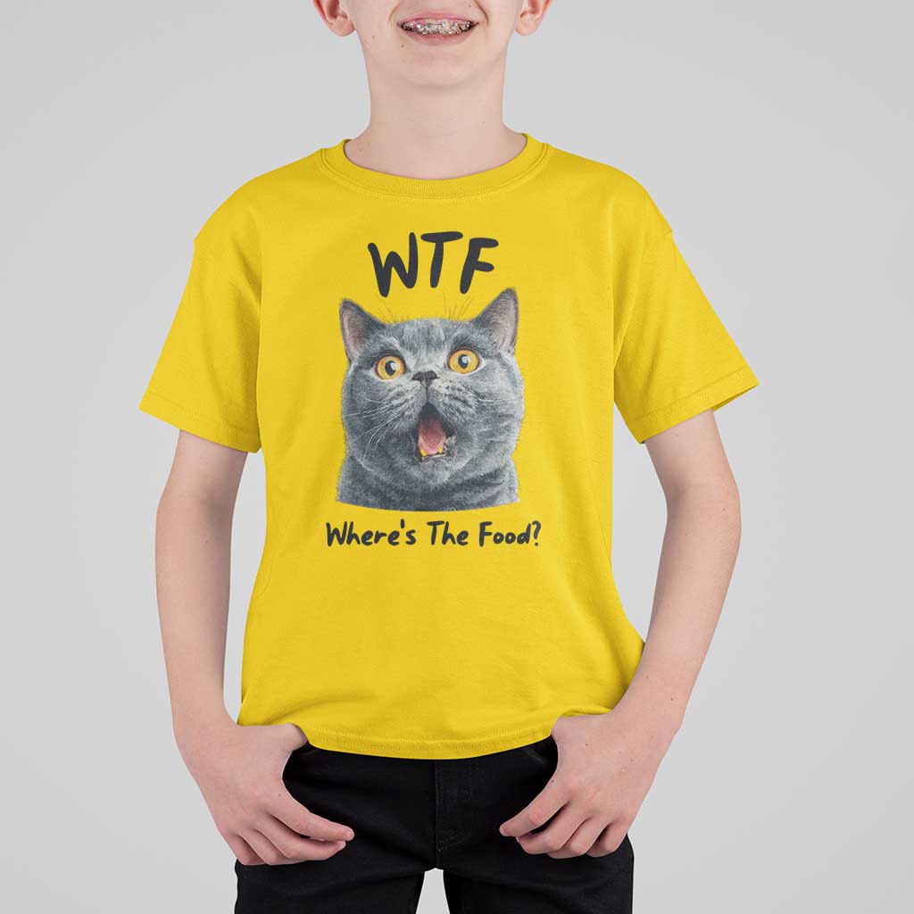 Funny Shocked British Shorthair Cat T Shirt For Kid Where Is The Food
