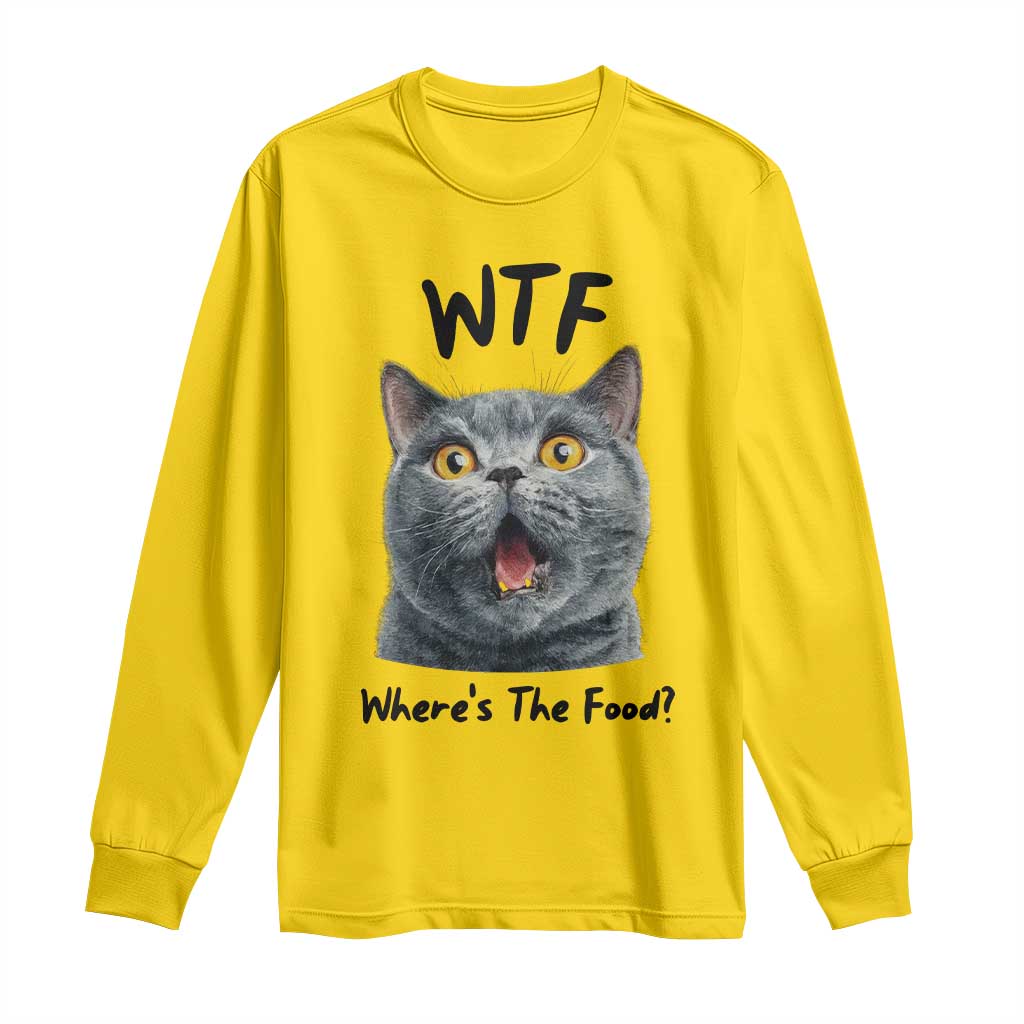 Funny Shocked British Shorthair Cat Long Sleeve Shirt Where Is The Food