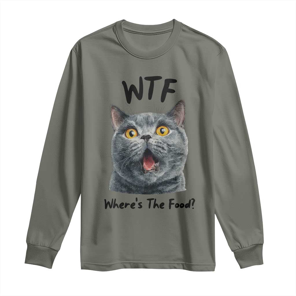 Funny Shocked British Shorthair Cat Long Sleeve Shirt Where Is The Food
