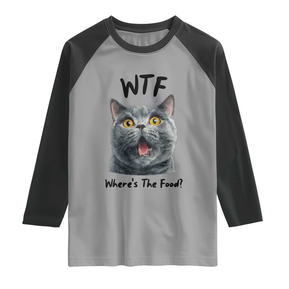 Funny Shocked British Shorthair Cat Raglan Shirt Where Is The Food