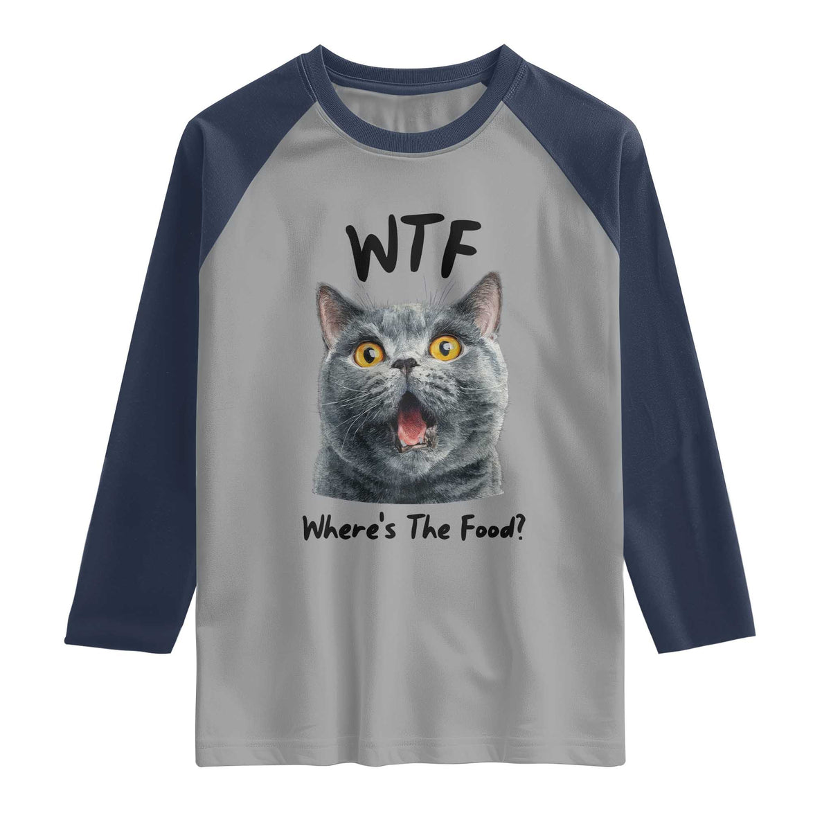 Funny Shocked British Shorthair Cat Raglan Shirt Where Is The Food
