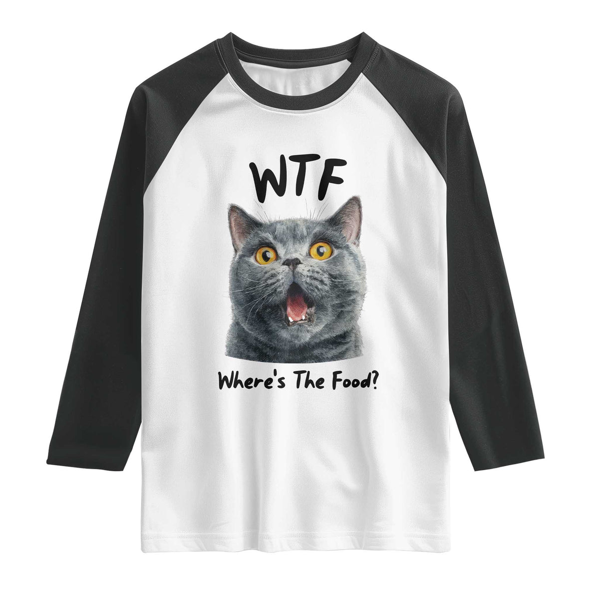 Funny Shocked British Shorthair Cat Raglan Shirt Where Is The Food