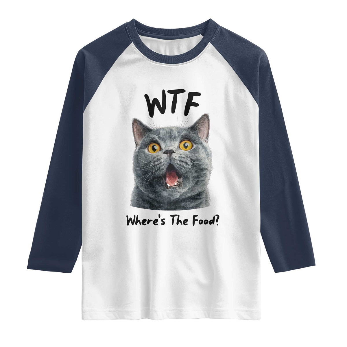 Funny Shocked British Shorthair Cat Raglan Shirt Where Is The Food
