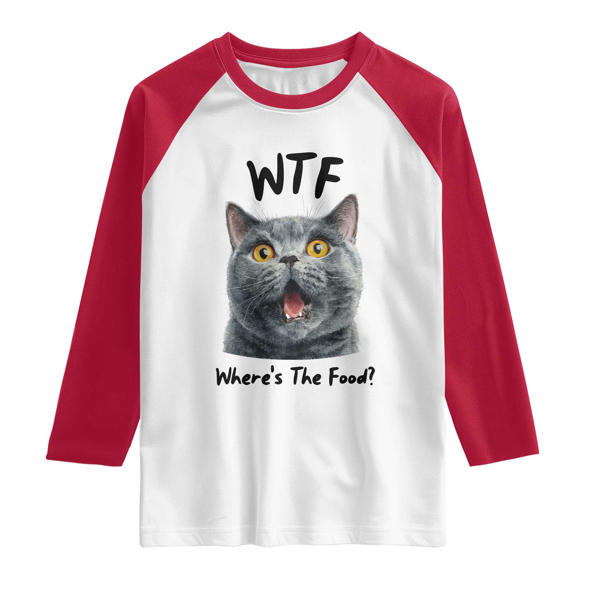 Funny Shocked British Shorthair Cat Raglan Shirt Where Is The Food