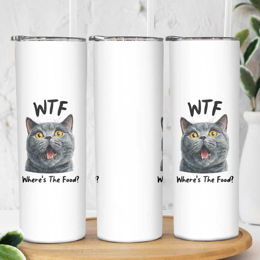 Funny Shocked British Shorthair Cat Skinny Tumbler Where Is The Food