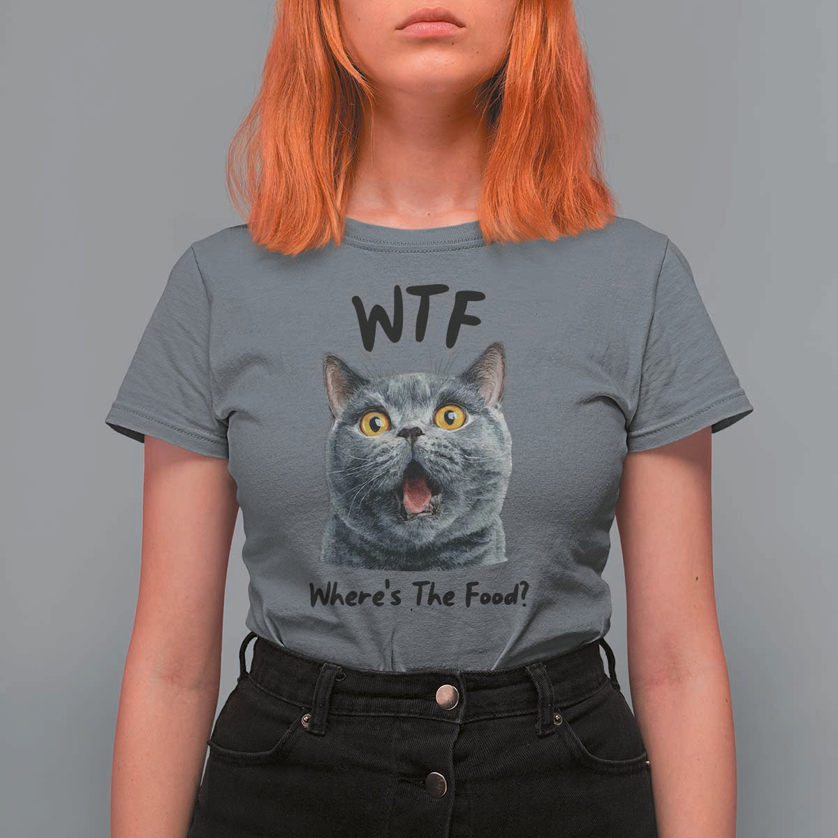 Funny Shocked British Shorthair Cat T Shirt For Women Where Is The Food