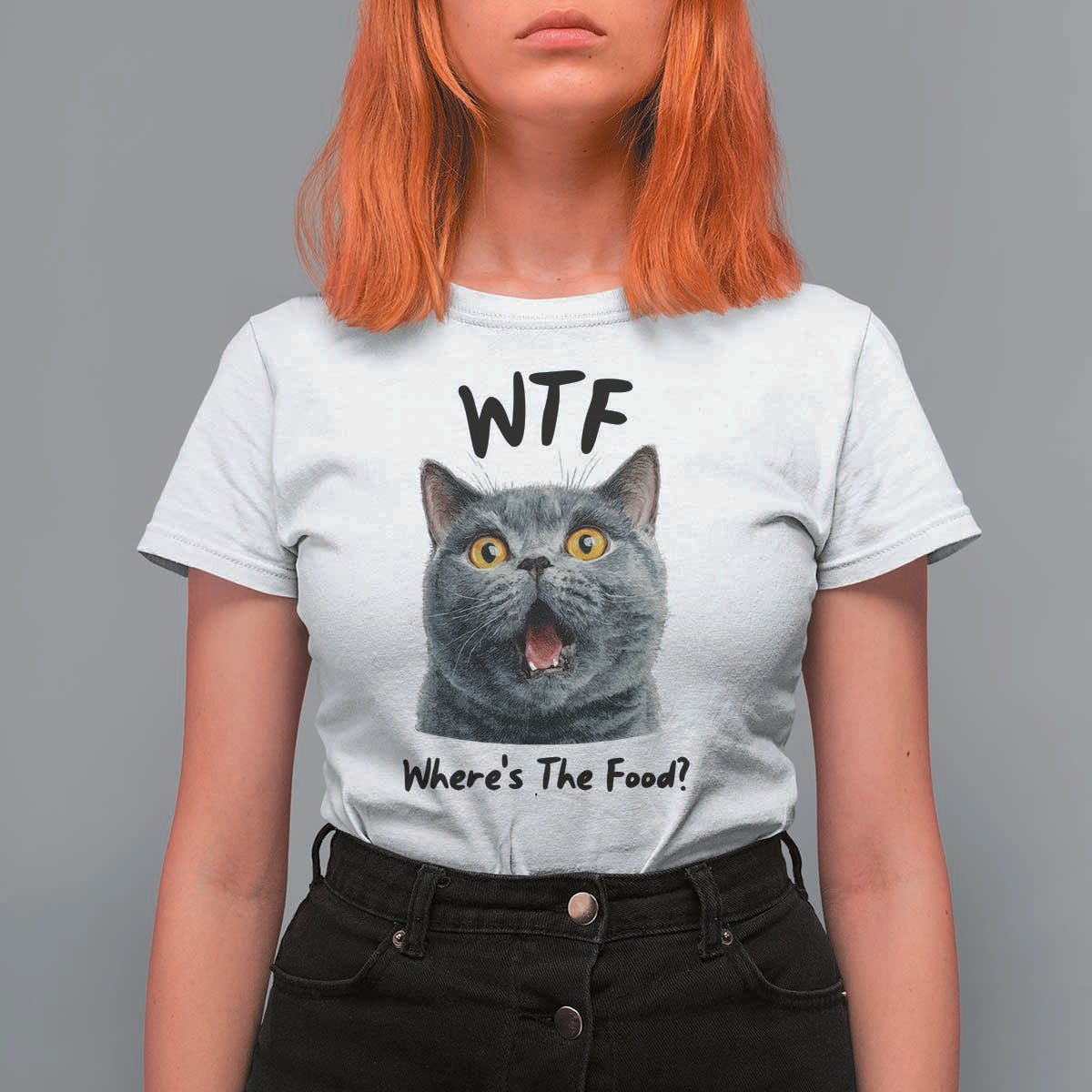 Funny Shocked British Shorthair Cat T Shirt For Women Where Is The Food
