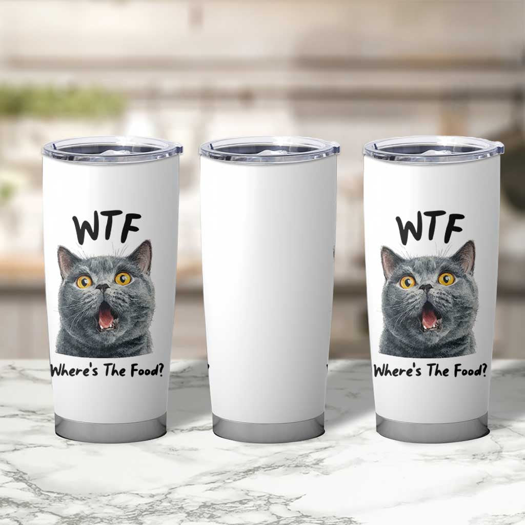 Funny Shocked British Shorthair Cat Tumbler Cup Where Is The Food