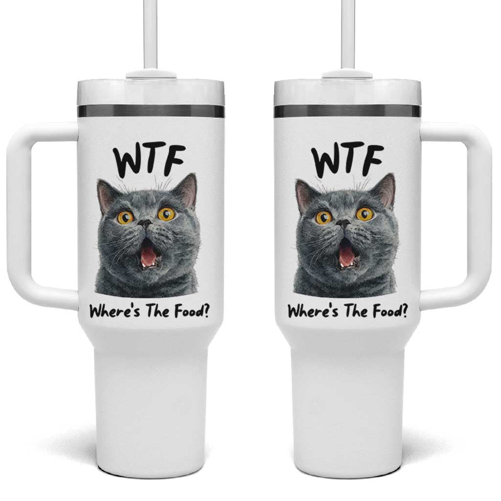 Funny Shocked British Shorthair Cat Tumbler With Handle Where Is The Food