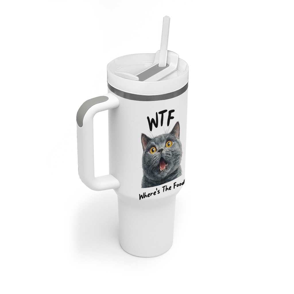 Funny Shocked British Shorthair Cat Tumbler With Handle Where Is The Food