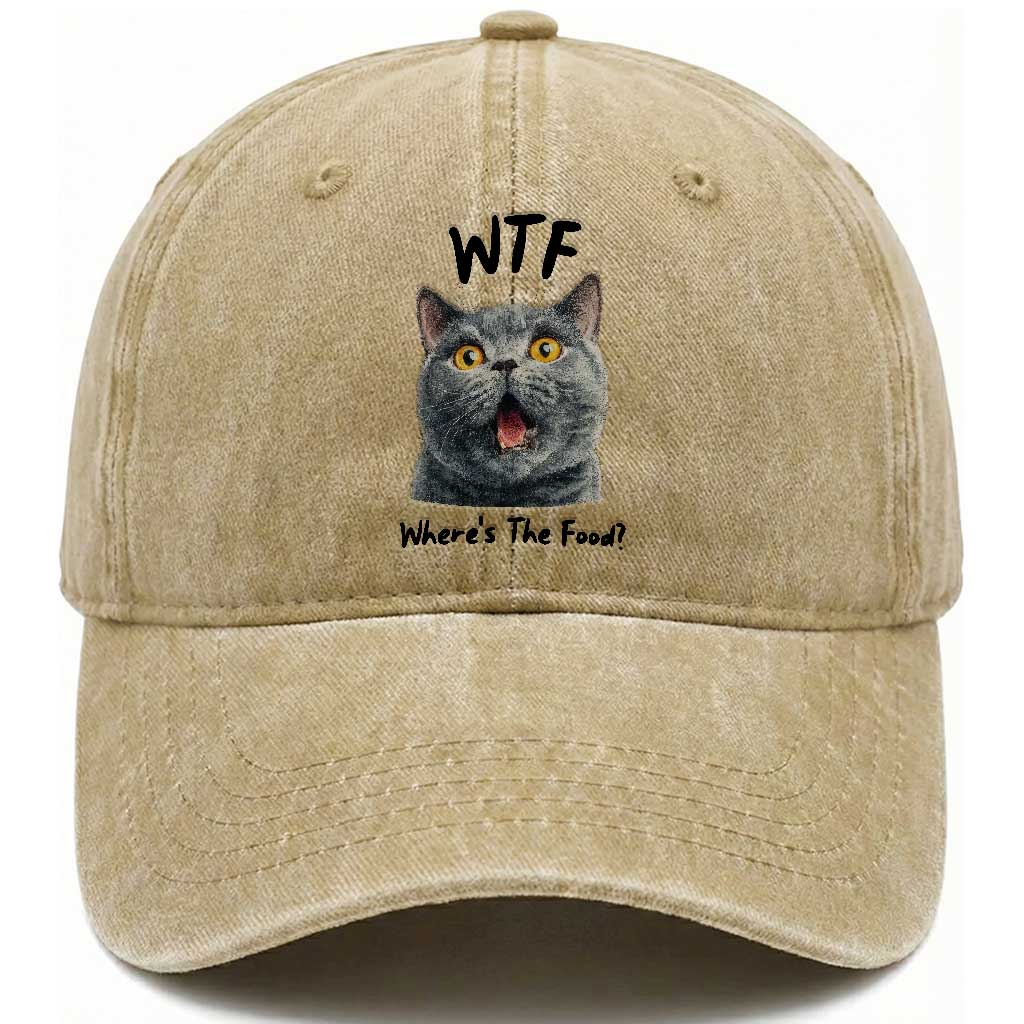 Funny Shocked British Shorthair Cat Washed Cotton Baseball Cap Where Is The Food