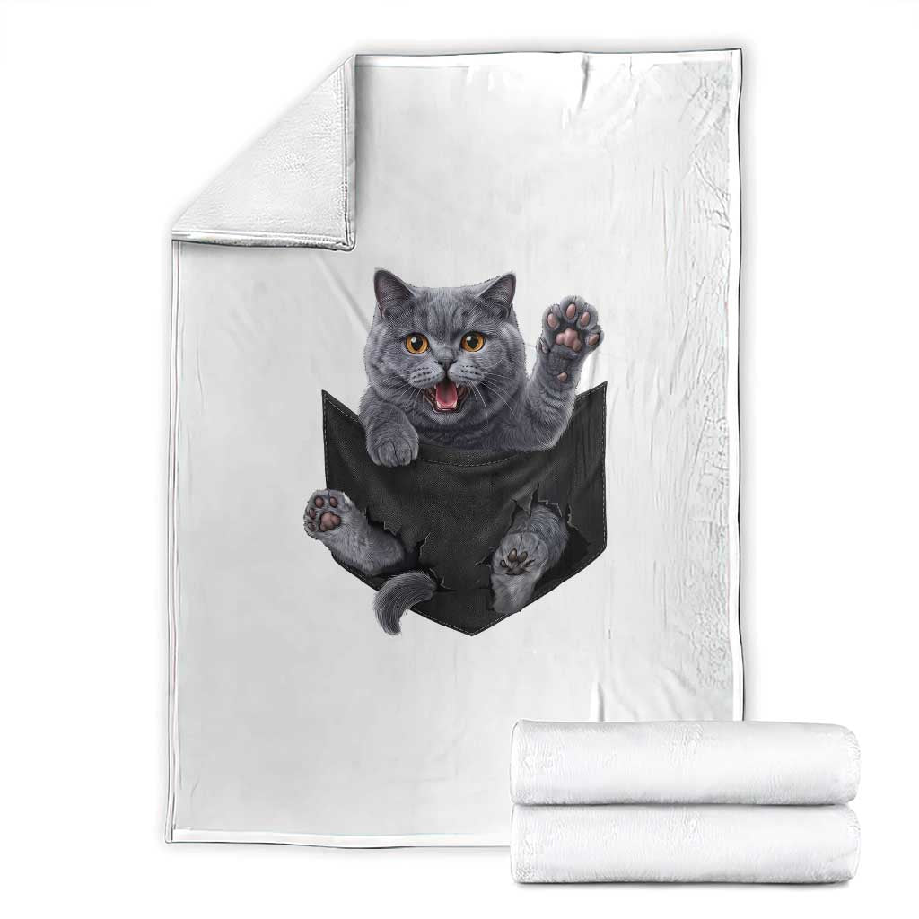 Cute British Shorthair Cat In Pocket Throw Blanket Cat Lover