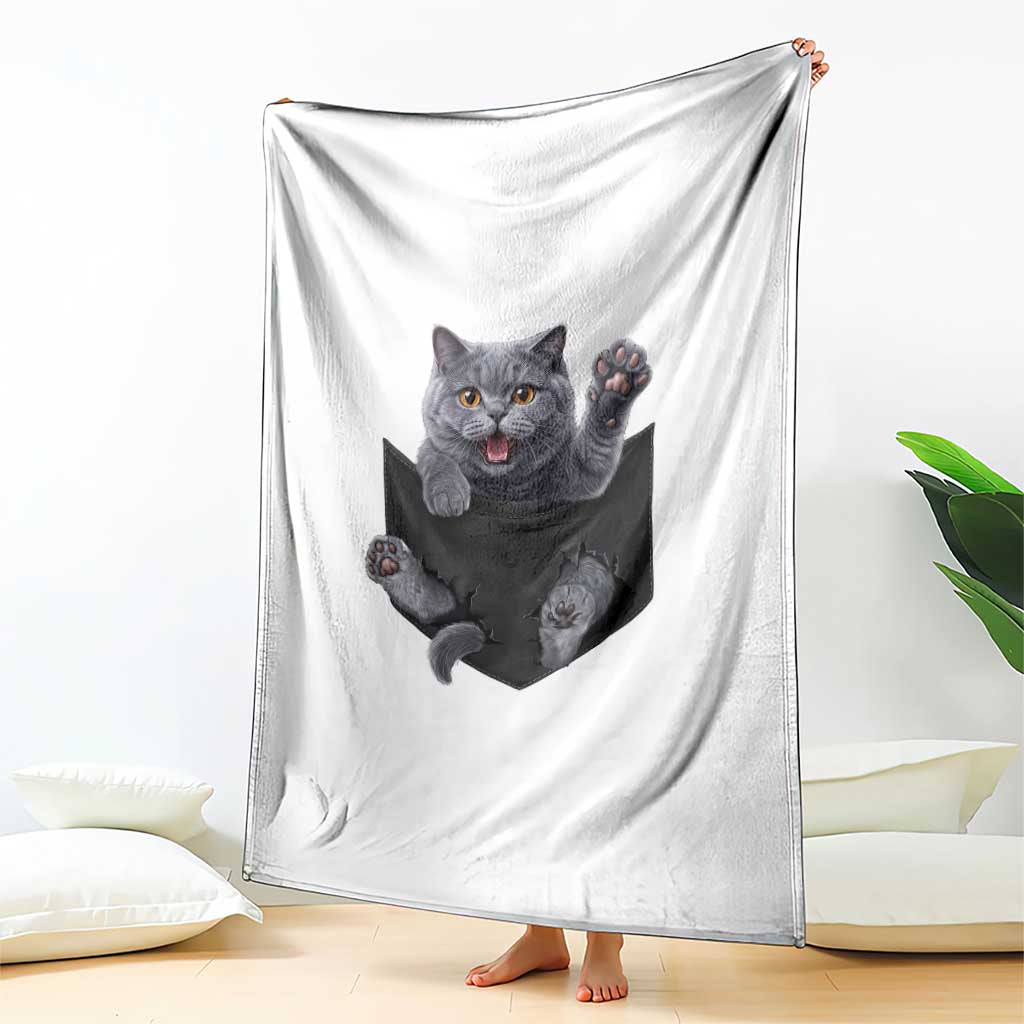 Cute British Shorthair Cat In Pocket Throw Blanket Cat Lover