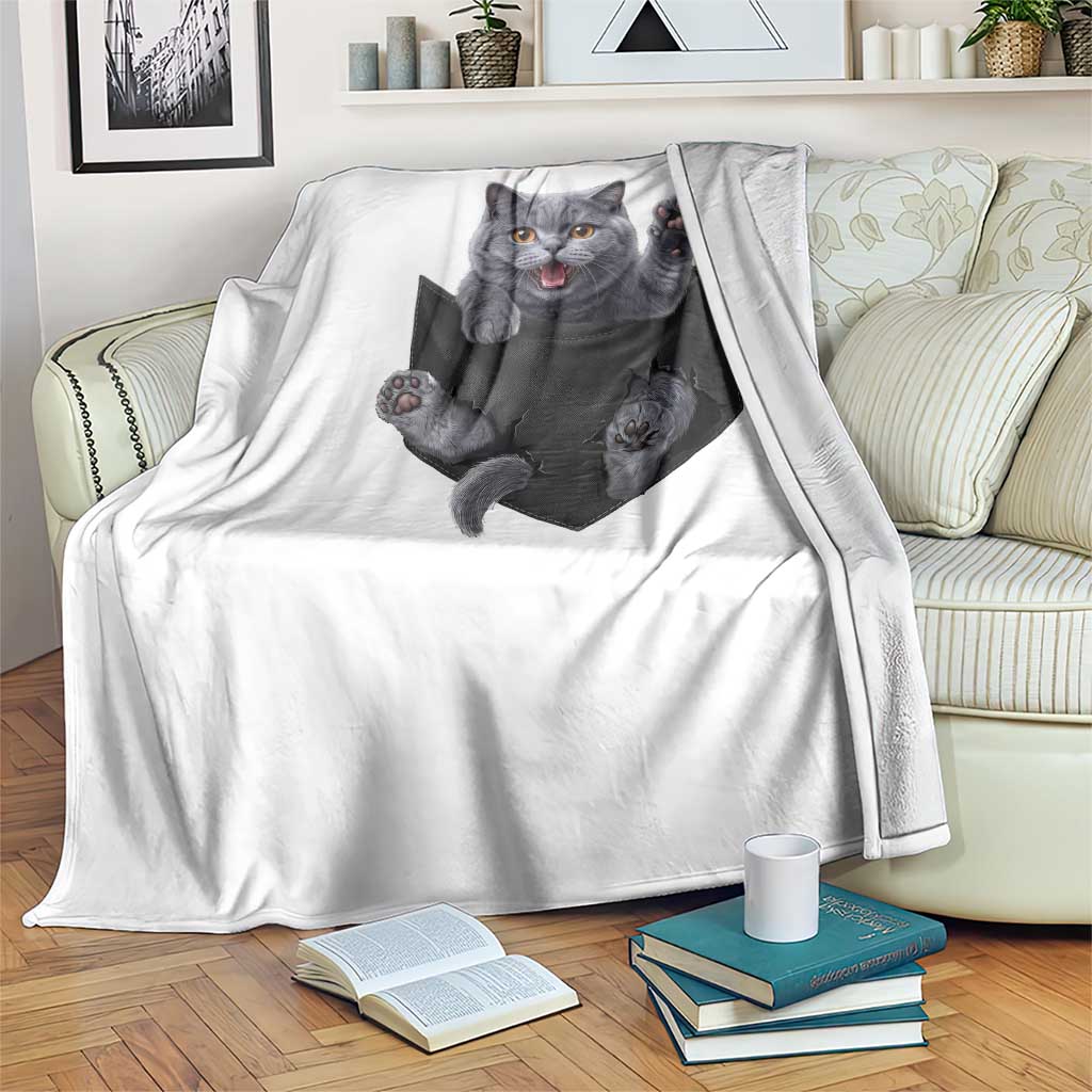 Cute British Shorthair Cat In Pocket Throw Blanket Cat Lover