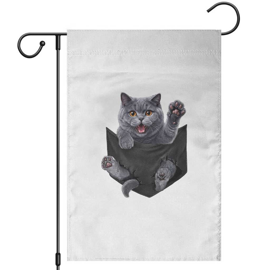 Cute British Shorthair Cat In Pocket Garden Flag Cat Lover