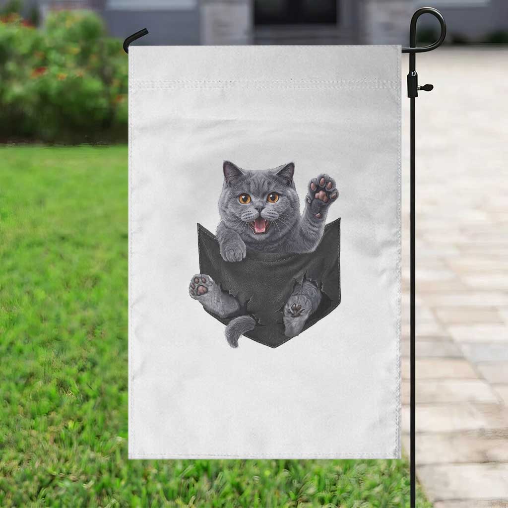 Cute British Shorthair Cat In Pocket Garden Flag Cat Lover