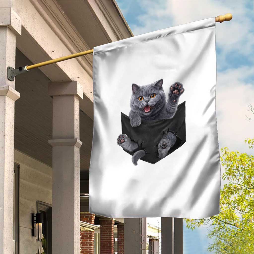 Cute British Shorthair Cat In Pocket Garden Flag Cat Lover