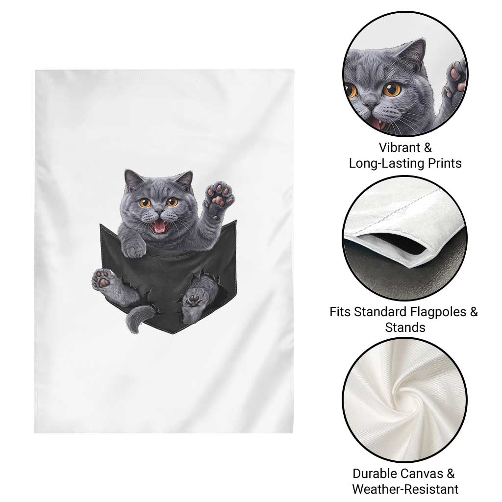 Cute British Shorthair Cat In Pocket Garden Flag Cat Lover
