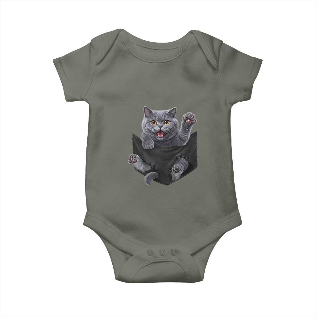Cute British Shorthair Cat In Pocket Baby Onesie Cat Lover