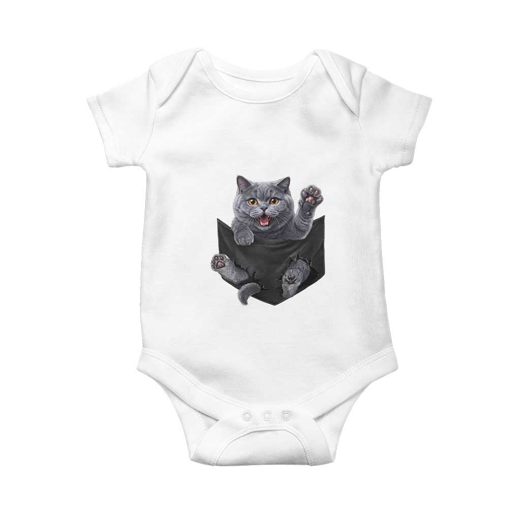 Cute British Shorthair Cat In Pocket Baby Onesie Cat Lover