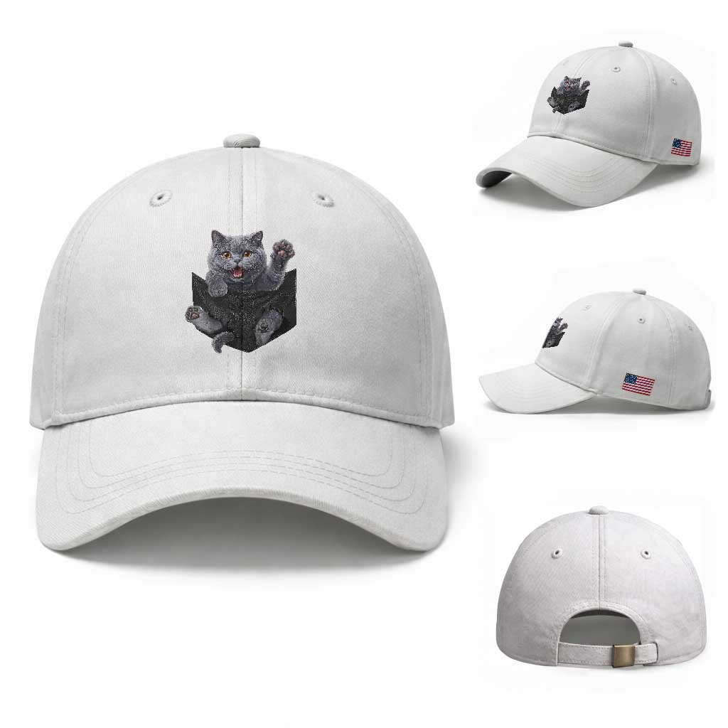 Cute British Shorthair Cat In Pocket Baseball Cap Cat Lover