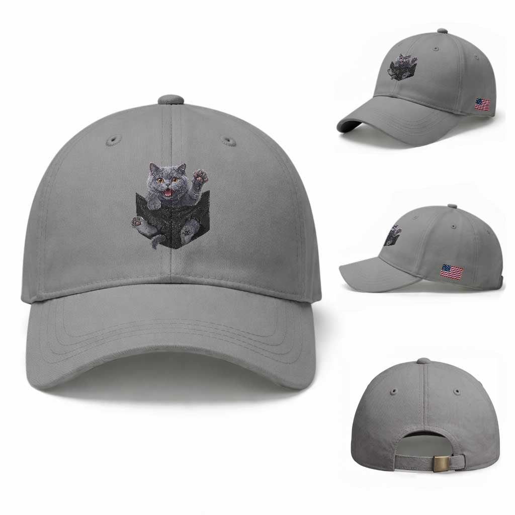 Cute British Shorthair Cat In Pocket Baseball Cap Cat Lover
