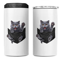 Cute British Shorthair Cat In Pocket 4 in 1 Can Cooler Tumbler Cat Lover