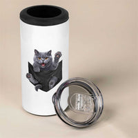 Cute British Shorthair Cat In Pocket 4 in 1 Can Cooler Tumbler Cat Lover