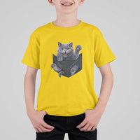 Cute British Shorthair Cat In Pocket T Shirt For Kid Cat Lover