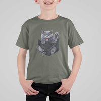 Cute British Shorthair Cat In Pocket T Shirt For Kid Cat Lover