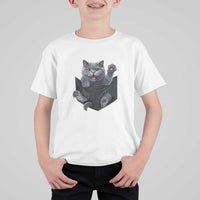 Cute British Shorthair Cat In Pocket T Shirt For Kid Cat Lover