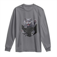 Cute British Shorthair Cat In Pocket Long Sleeve Shirt Cat Lover