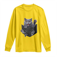 Cute British Shorthair Cat In Pocket Long Sleeve Shirt Cat Lover