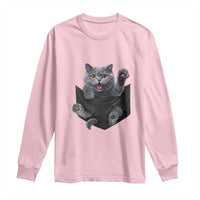 Cute British Shorthair Cat In Pocket Long Sleeve Shirt Cat Lover