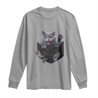 Cute British Shorthair Cat In Pocket Long Sleeve Shirt Cat Lover