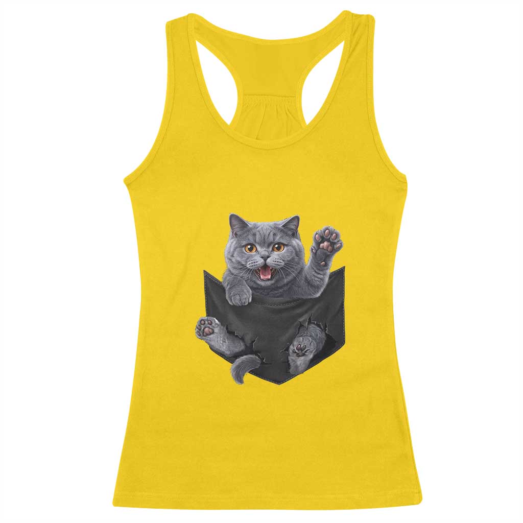 Cute British Shorthair Cat In Pocket Racerback Tank Top Cat Lover