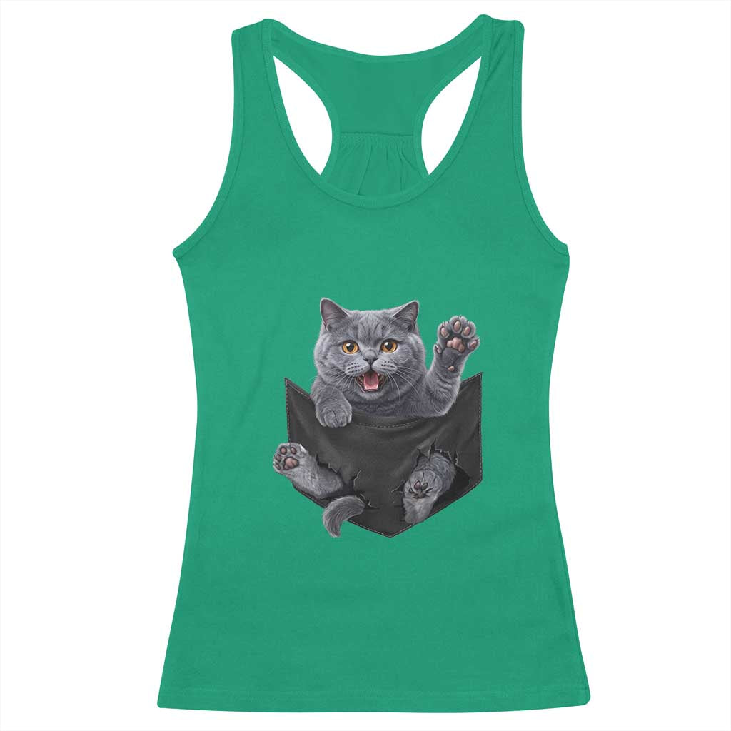 Cute British Shorthair Cat In Pocket Racerback Tank Top Cat Lover