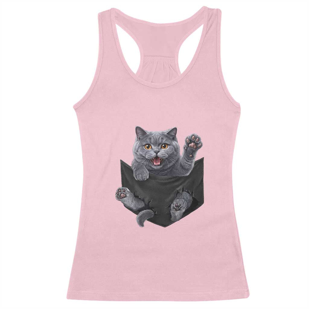 Cute British Shorthair Cat In Pocket Racerback Tank Top Cat Lover