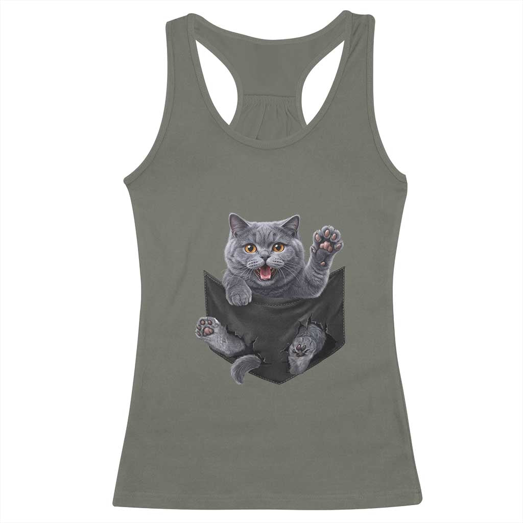 Cute British Shorthair Cat In Pocket Racerback Tank Top Cat Lover