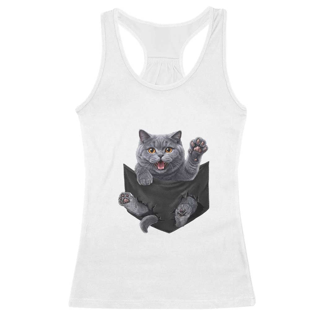 Cute British Shorthair Cat In Pocket Racerback Tank Top Cat Lover